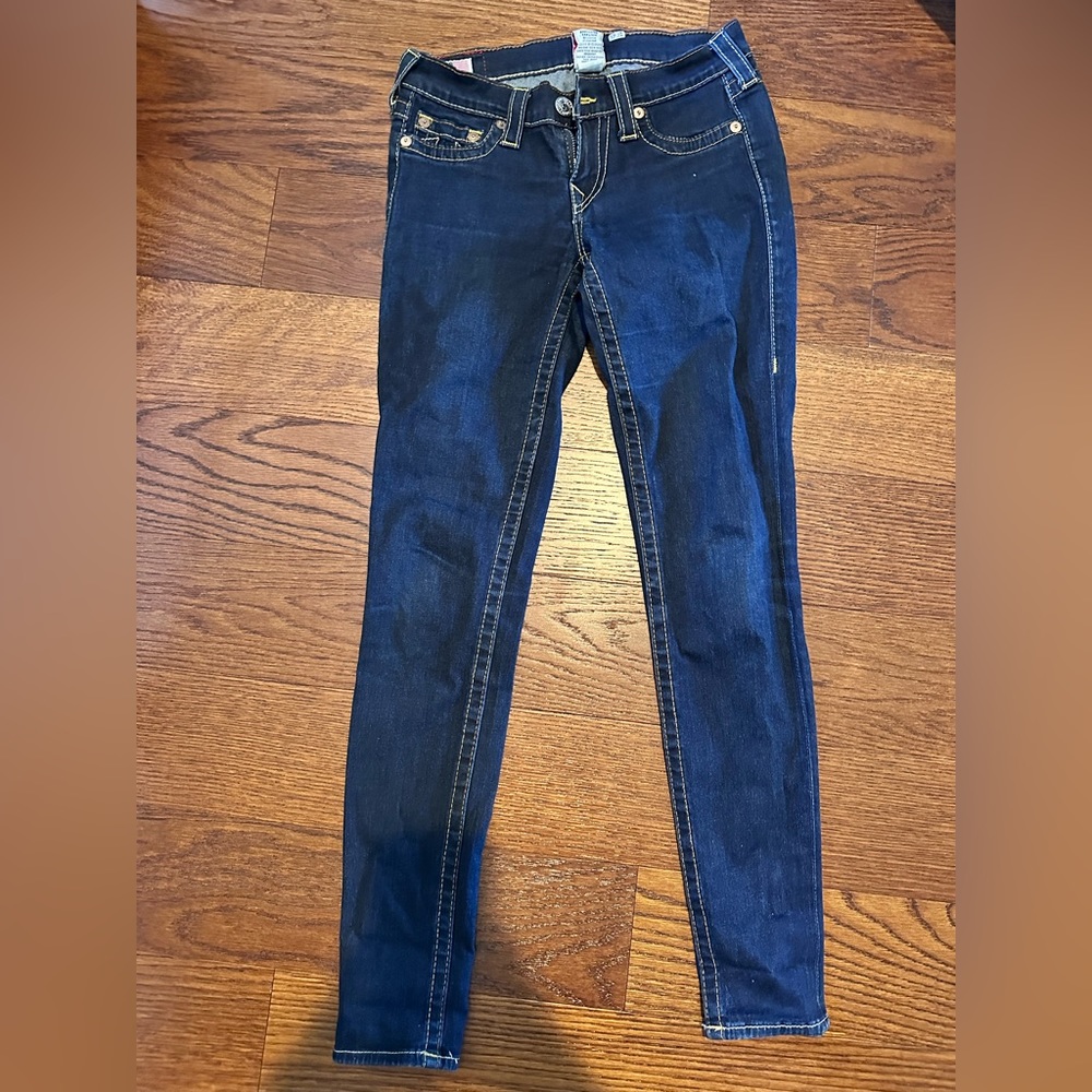 True religion dark wash jeans with side stitch size 27